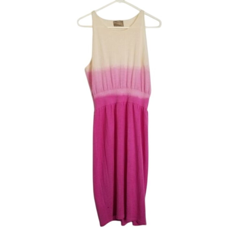 Longchamp Womens Sleeveless Ombre‎ Dress Wool Silk Pink Cream XL Made In Italy
